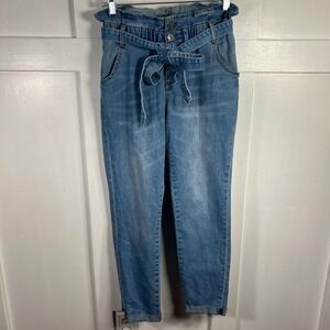 Almost Famous Paperbag Waist Light Wash Denim Jeans Tie Belt Size S